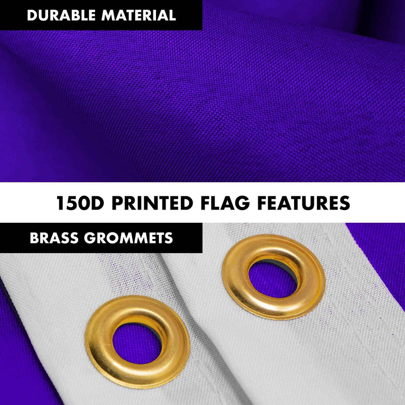 G128 Combo Pack: 5 Ft Tangle Free Aluminum Spinning Flagpole (Silver) & Solid Violet Color Flag 2.5x4 Ft, LiteWeave Pro Series Printed 150D Polyester | Pole with Flag Included