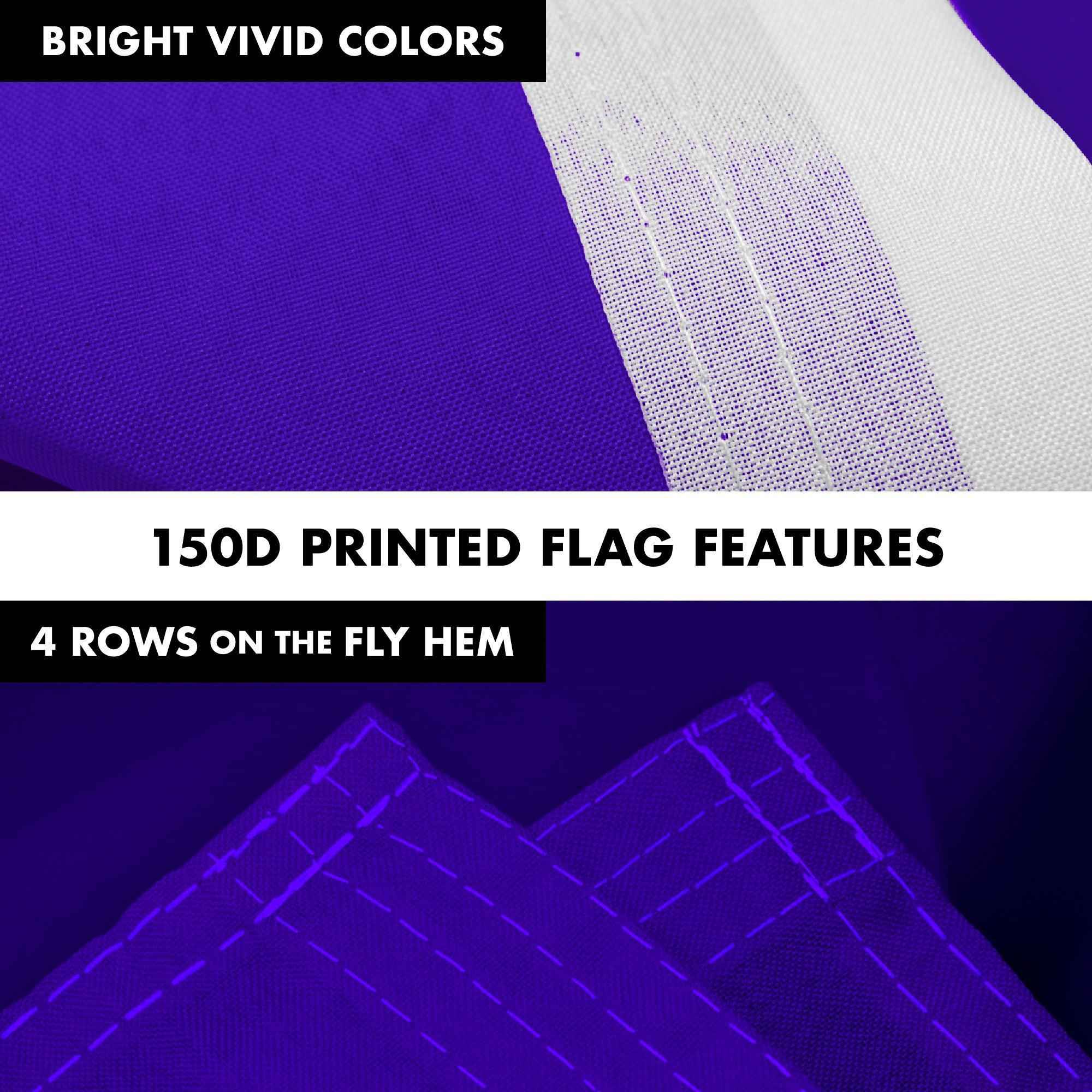 G128 Combo Pack: 5 Ft Tangle Free Aluminum Spinning Flagpole (Silver) & Solid Violet Color Flag 2.5x4 Ft, LiteWeave Pro Series Printed 150D Polyester | Pole with Flag Included