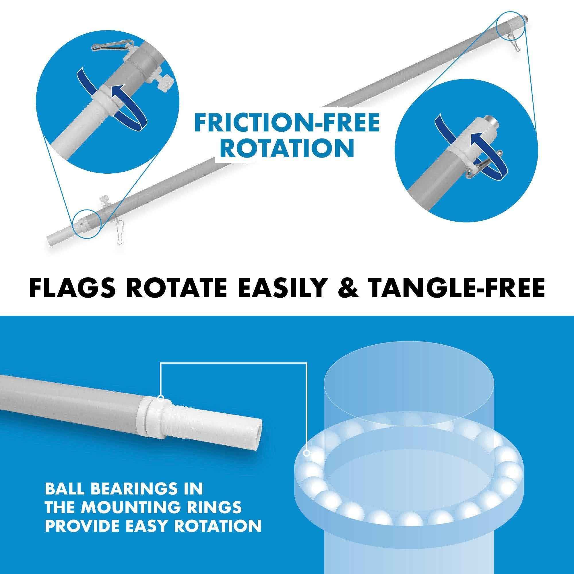 G128 Combo Pack: 5 Ft Tangle Free Aluminum Spinning Flagpole (Silver) & Solid Violet Color Flag 2.5x4 Ft, LiteWeave Pro Series Printed 150D Polyester | Pole with Flag Included