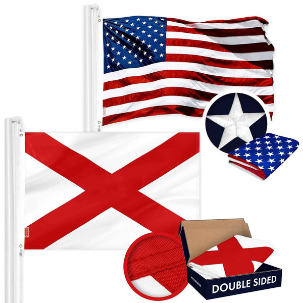 G128 Combo Pack: American USA Flag ToughWeave Series 3x5 Ft Single Sided & Alabama AL State Flag Double Sided 3x5 Ft Double ToughWeave Series | Both Embroidered Polyester, Brass Grommets