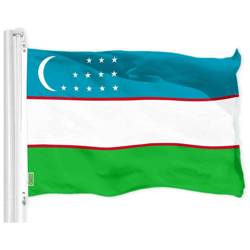G128 Combo Pack: American USA Flag 3x5 Ft & Uzbekistan Flag 3x5 Ft, Both Printed 150D Polyester, Indoor/Outdoor, Brass Grommets