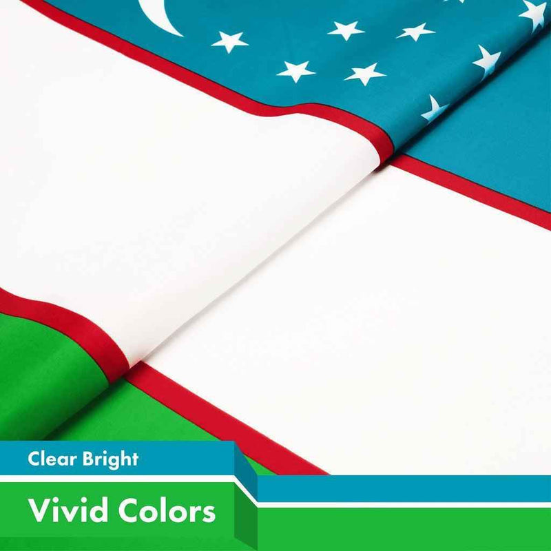 G128 Combo Pack: American USA Flag 3x5 Ft & Uzbekistan Flag 3x5 Ft, Both Printed 150D Polyester, Indoor/Outdoor, Brass Grommets