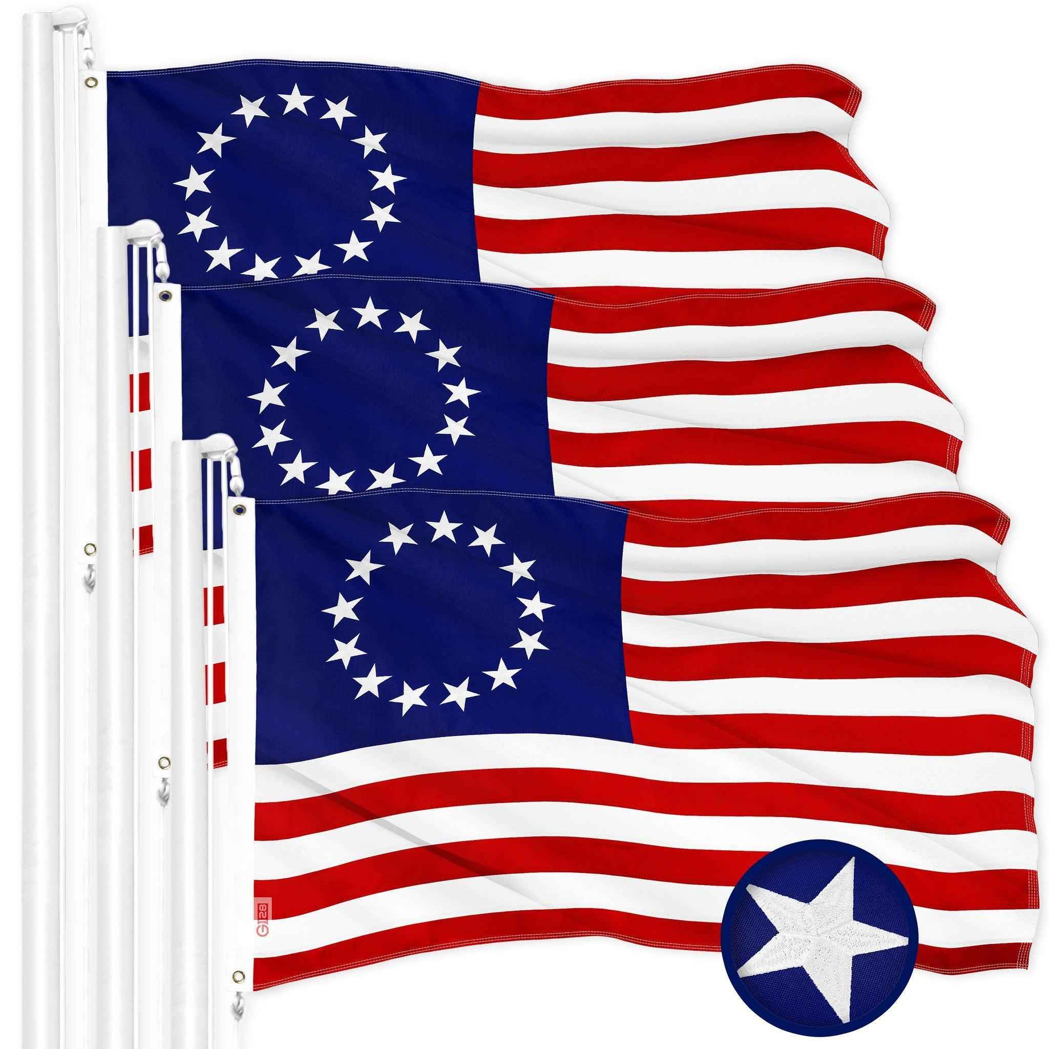 G128 3 Pack: Betsy Ross Flag | 1x1.5 Ft | ToughWeave Series Embroidered 300D Polyester | Historical Flag, Embroidered Design, Indoor/Outdoor, Brass Grommets