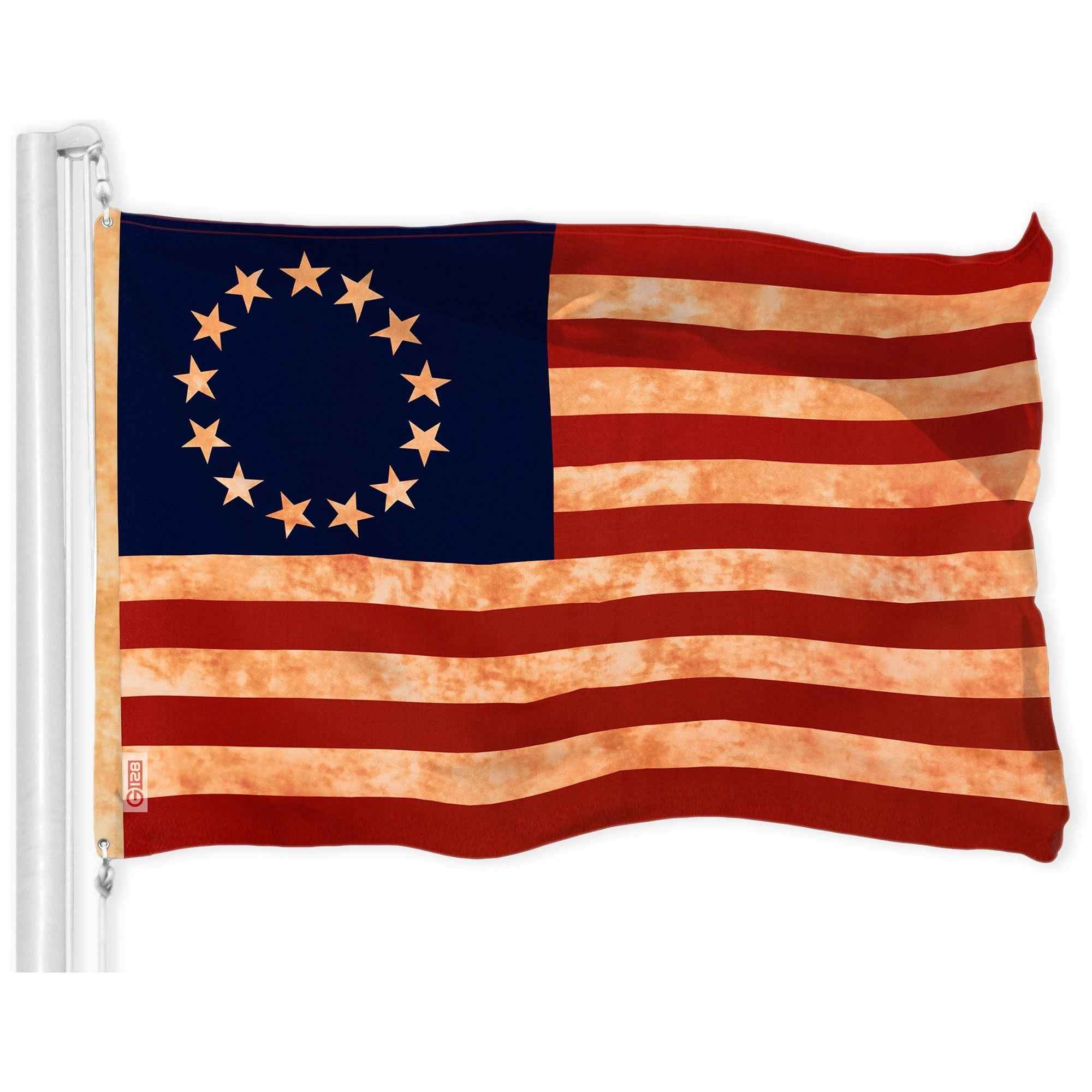 G128 Combo Pack: American USA Tea-Stained Flag 3x5 Ft & Betsy Ross Tea-Stained Flag 3x5 Ft | Both LiteWeave Pro Series Printed 300D Polyester, Brass Grommets