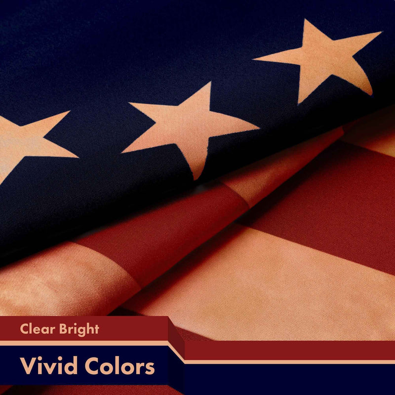 G128 Combo Pack: American USA Tea-Stained Flag 3x5 Ft & Betsy Ross Tea-Stained Flag 3x5 Ft | Both LiteWeave Pro Series Printed 300D Polyester, Brass Grommets