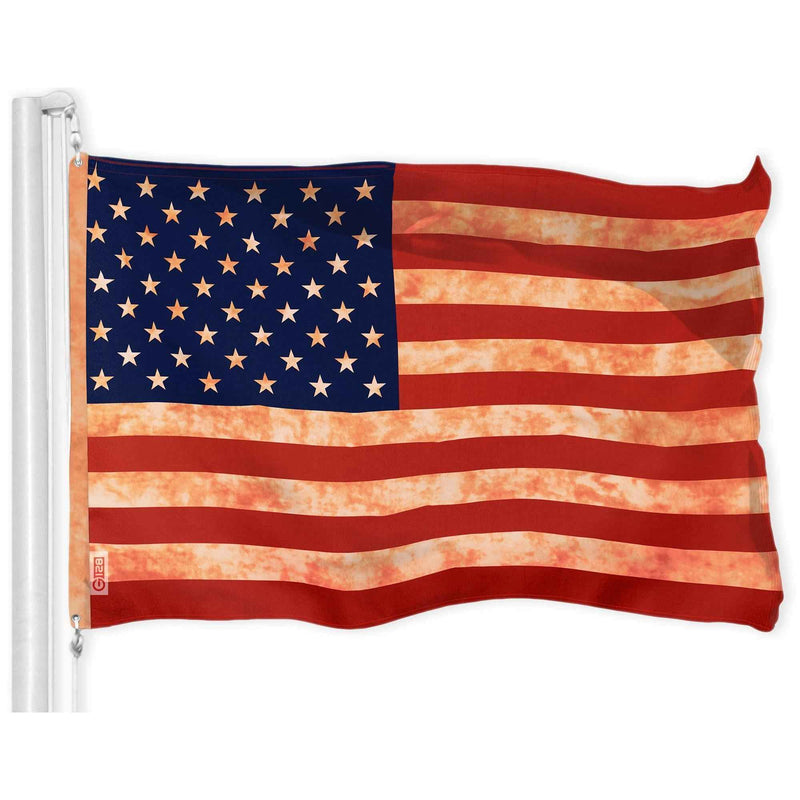 G128 Combo Pack: American USA Tea-Stained Flag 3x5 Ft & Betsy Ross Tea-Stained Flag 3x5 Ft | Both LiteWeave Pro Series Printed 300D Polyester, Brass Grommets
