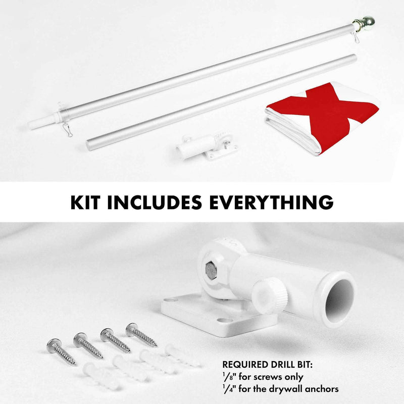 G128 Combo Pack: 6 Ft Tangle Free Aluminum Spinning Flagpole (Silver) & Alabama AL State Flag 3x5 Ft, Double ToughWeave Series Double Sided Embroidered 210D Polyester | Pole with Flag Included