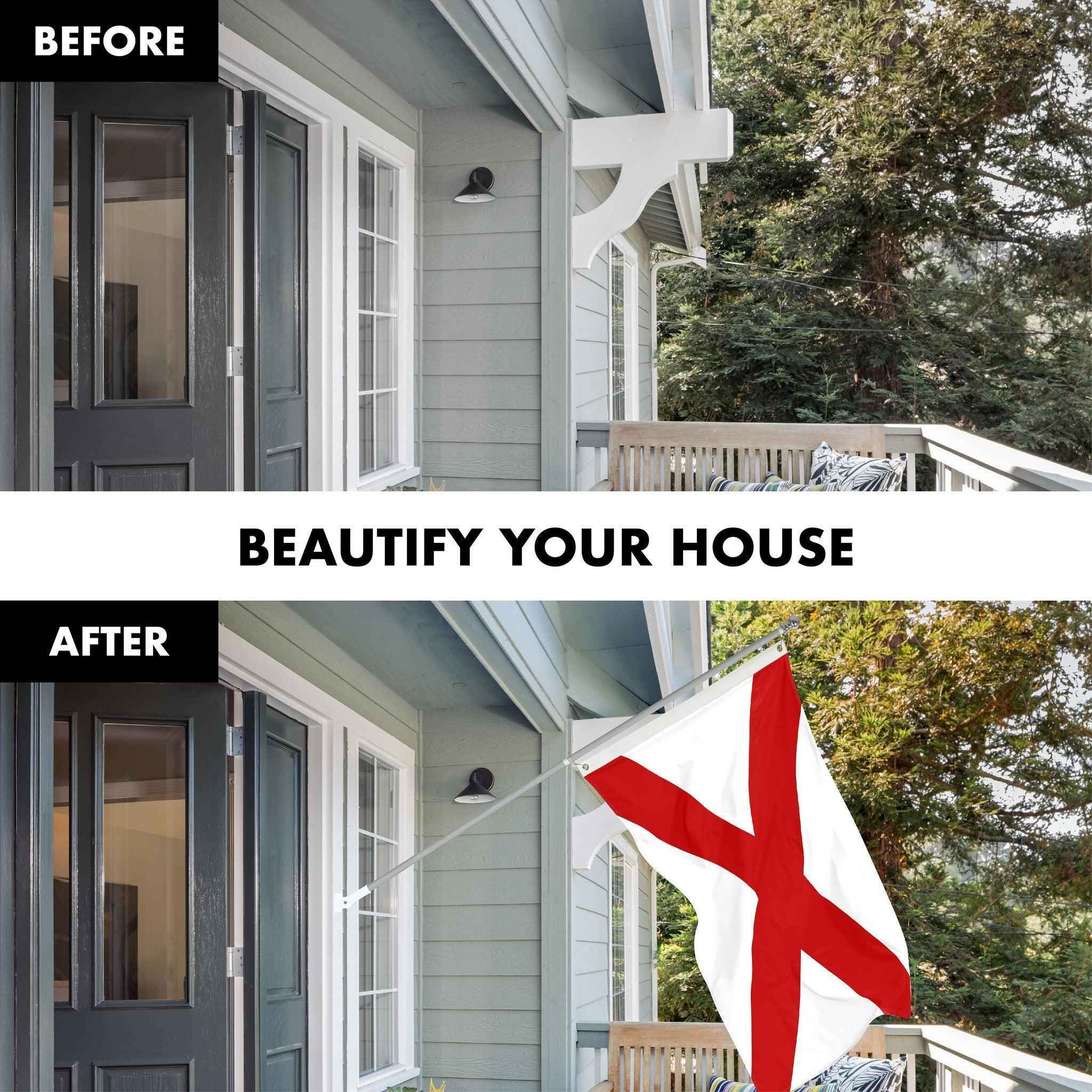 G128 Combo Pack: 6 Ft Tangle Free Aluminum Spinning Flagpole (Silver) & Alabama AL State Flag 3x5 Ft, Double ToughWeave Series Double Sided Embroidered 210D Polyester | Pole with Flag Included