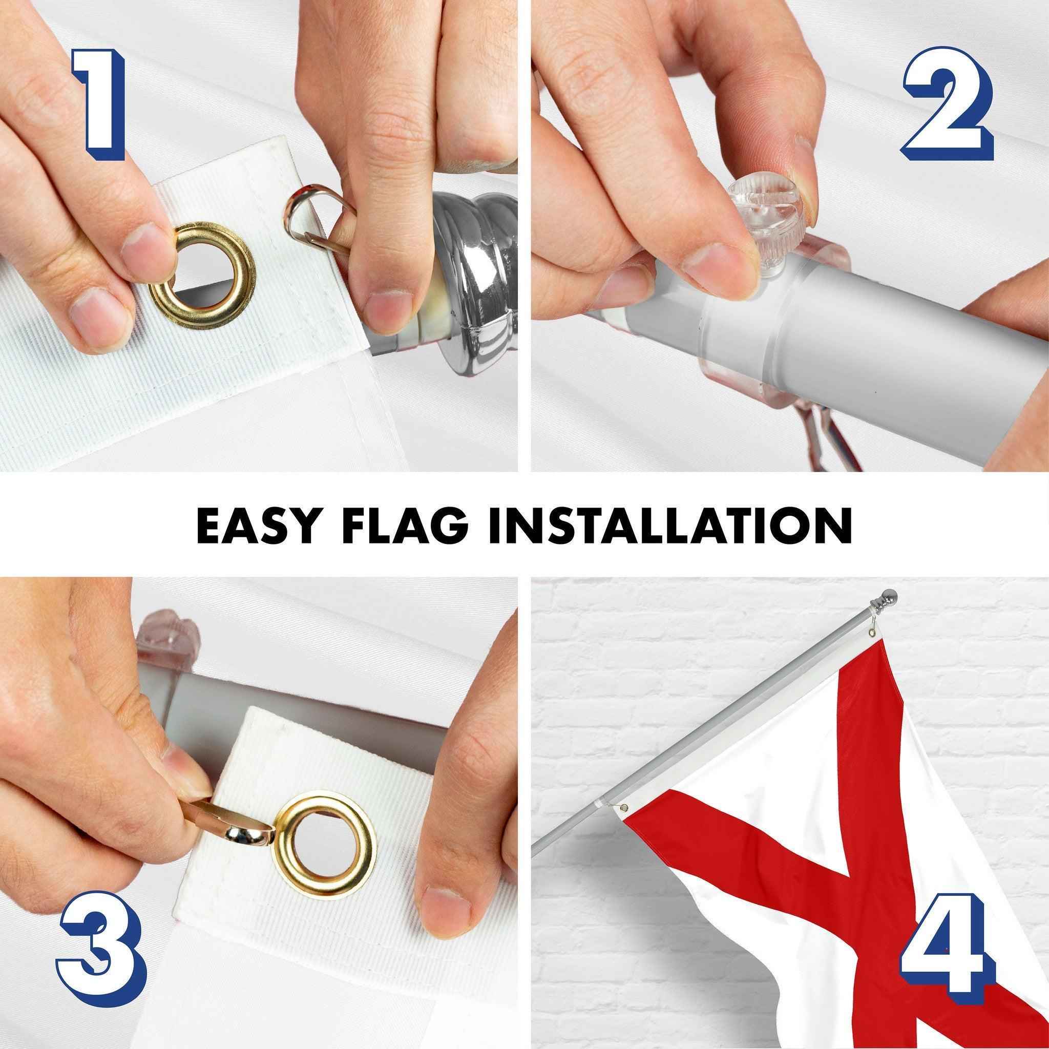 G128 Combo Pack: 6 Ft Tangle Free Aluminum Spinning Flagpole (Silver) & Alabama AL State Flag 3x5 Ft, Double ToughWeave Series Double Sided Embroidered 210D Polyester | Pole with Flag Included