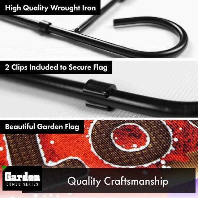 G128 Combo Pack: Garden Flag Stand Black 36x16 Inch & Garden Flag Love Toy Bear 12x18 Inch