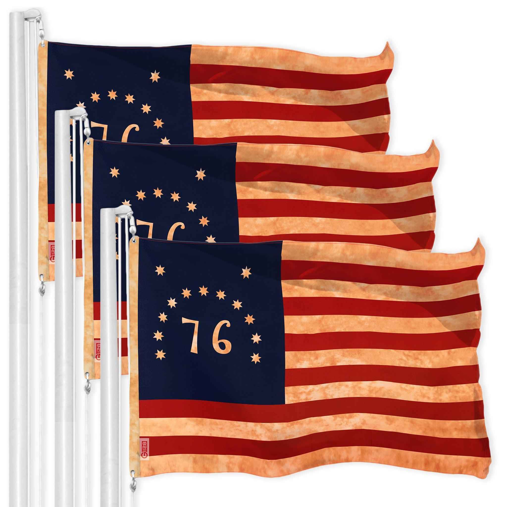G128 3 Pack: Bennington 76 Tea-Stained Flag | 3x5 Ft | LiteWeave Pro Series Printed 300D Polyester | Historical Flag, Vibrant Colors, Brass Grommets, Thicker and More Durable Than 100D 75D Polyester