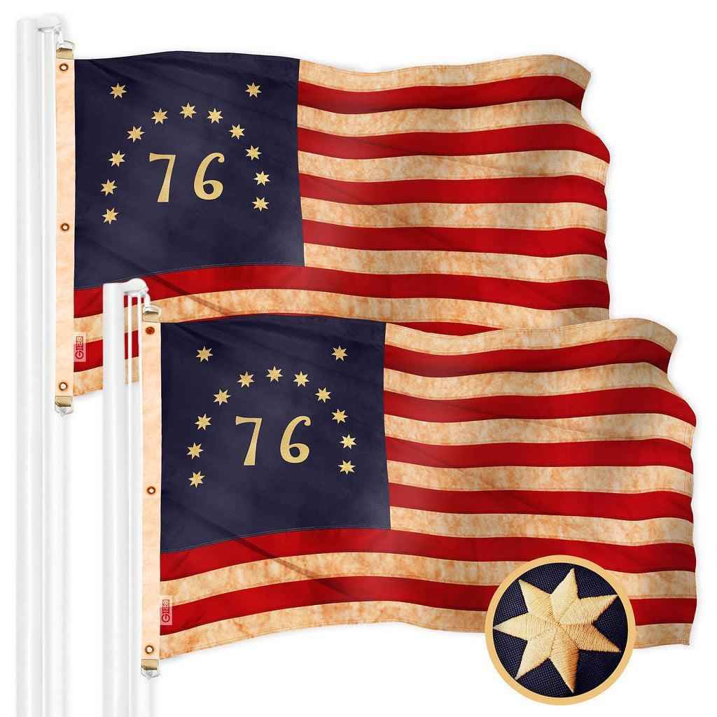 G128 2 Pack: Bennington 76 Tea-Stained Flag | 6x10 Ft | ToughWeave Pro Series Embroidered 420D Polyester | Historical Flag, Embroidered Design, Indoor/Outdoor, Brass Grommets, High Quality
