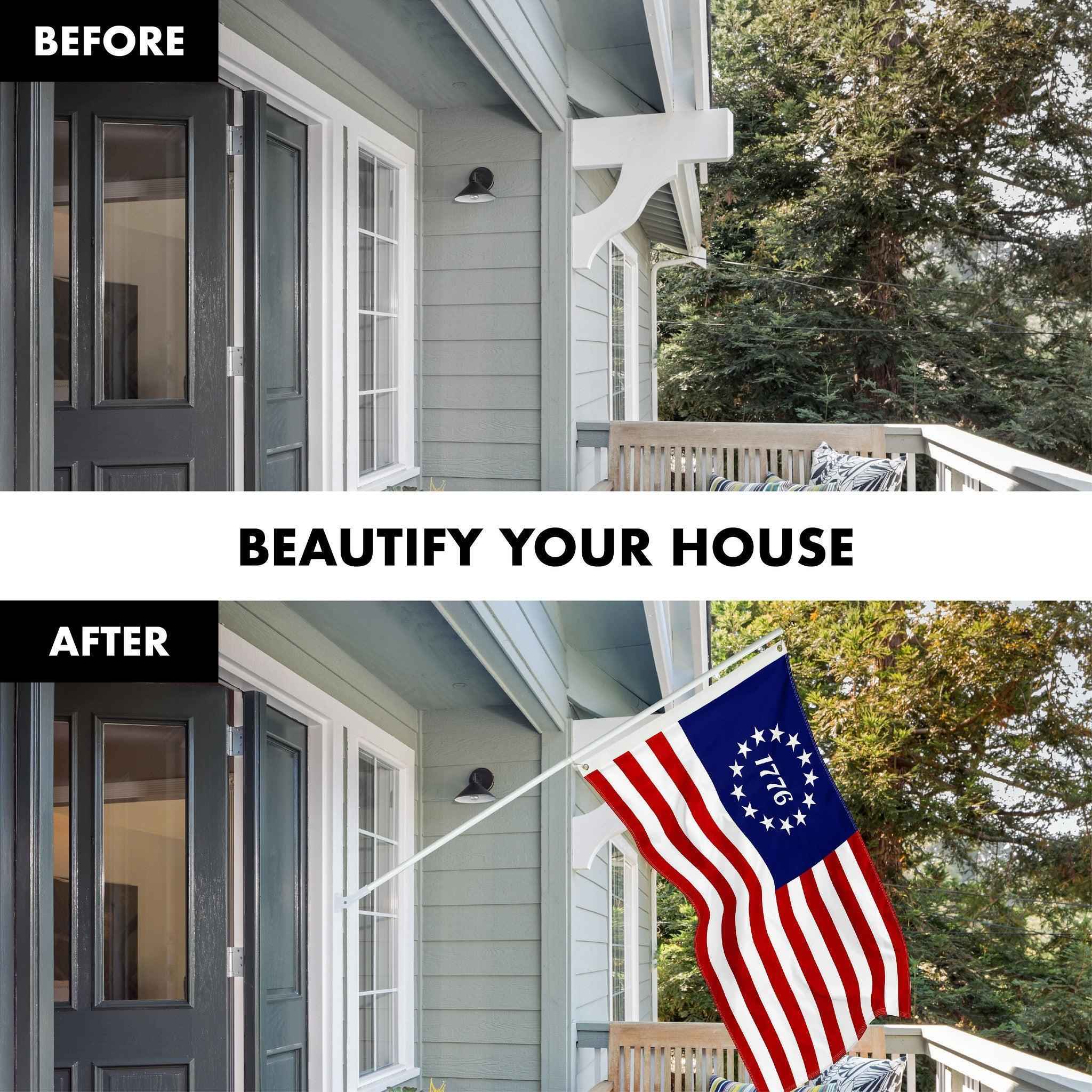 G128 Combo Pack: 5 Ft Tangle Free Aluminum Spinning Flagpole (White) & Betsy Ross 1776 Flag 2.5x4 Ft, ToughWeave Series Embroidered 300D Polyester | Pole with Flag Included