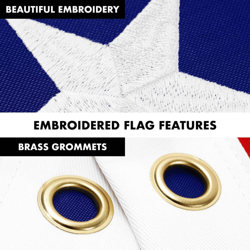 G128 Combo Pack: 5 Ft Tangle Free Aluminum Spinning Flagpole (White) & Betsy Ross 1776 Flag 2.5x4 Ft, ToughWeave Series Embroidered 300D Polyester | Pole with Flag Included