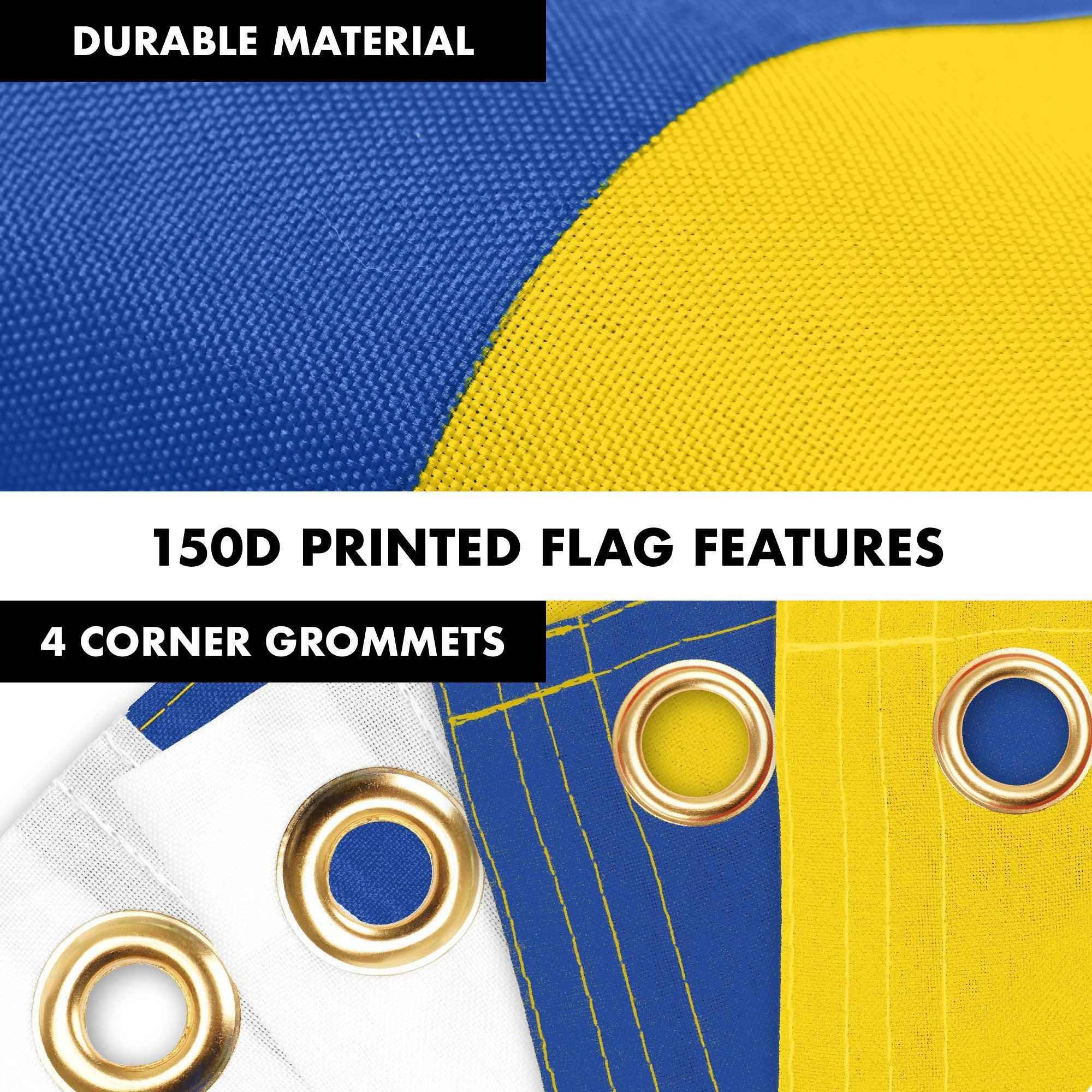 G128 Combo: 6 Ft Tangle Free Aluminum Spinning Flagpole (White) & Ukraine Ukrainian Coat of Arms Flag 3x5 Ft, LiteWeave Pro Printed 150D Polyester, 4 Corner Brass Grommets | Pole with Flag Included