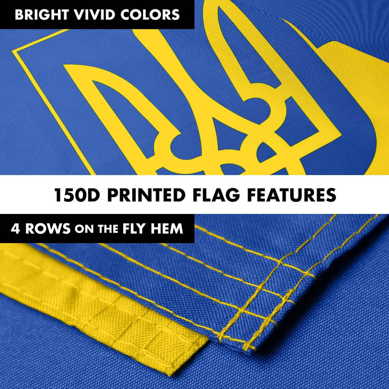 G128 Combo: 6 Ft Tangle Free Aluminum Spinning Flagpole (White) & Ukraine Ukrainian Coat of Arms Flag 3x5 Ft, LiteWeave Pro Printed 150D Polyester, 4 Corner Brass Grommets | Pole with Flag Included