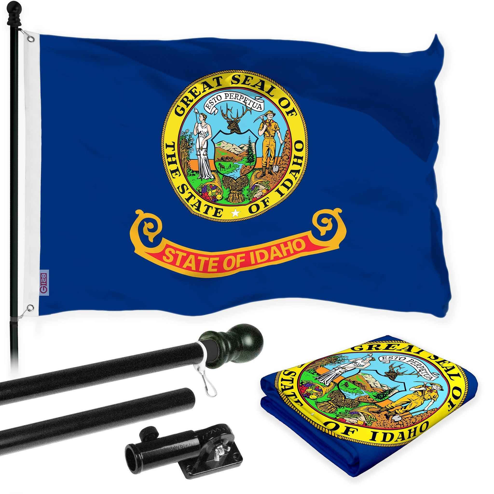 G128 Combo Pack: 6 Ft Tangle Free Aluminum Spinning Flagpole (Black) & Idaho ID State Flag 3x5 Ft, LiteWeave Pro Series Printed 300D Polyester | Pole with Flag Included