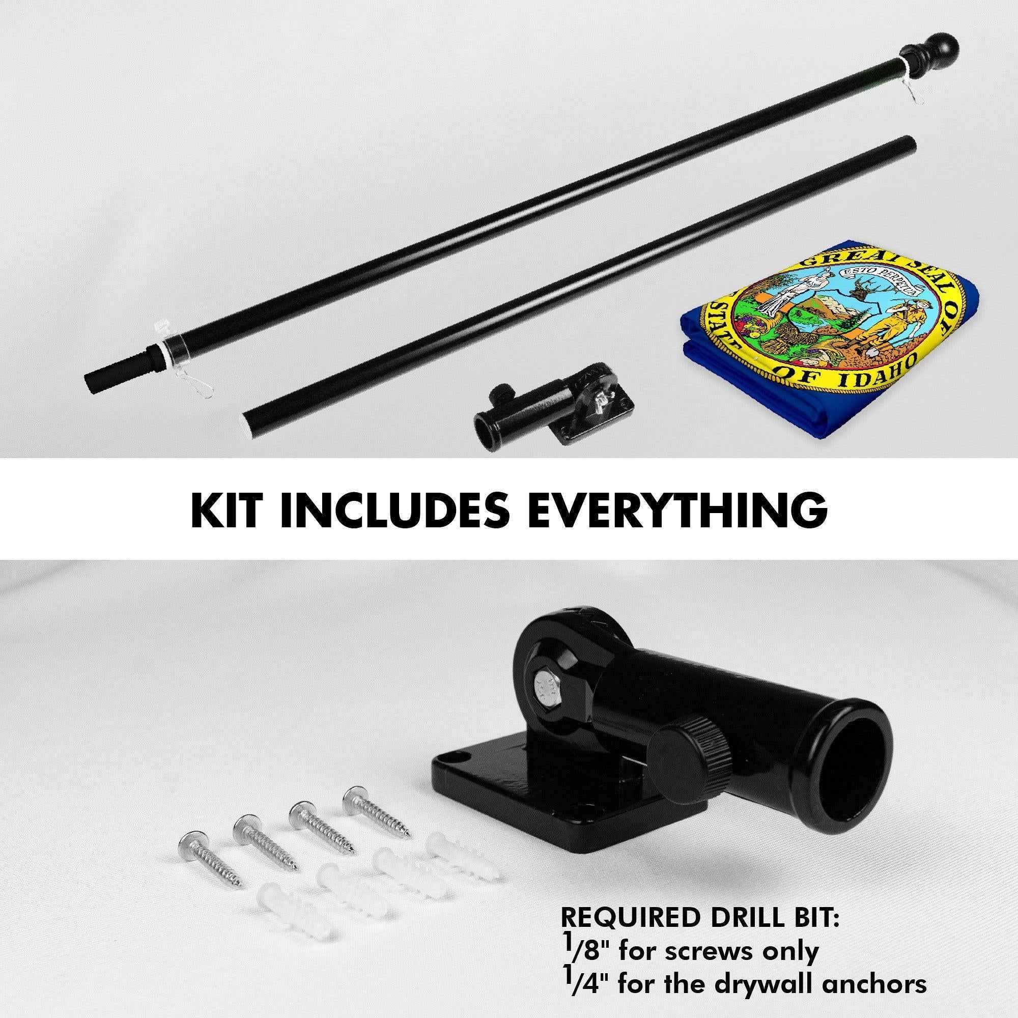 G128 Combo Pack: 6 Ft Tangle Free Aluminum Spinning Flagpole (Black) & Idaho ID State Flag 3x5 Ft, LiteWeave Pro Series Printed 300D Polyester | Pole with Flag Included
