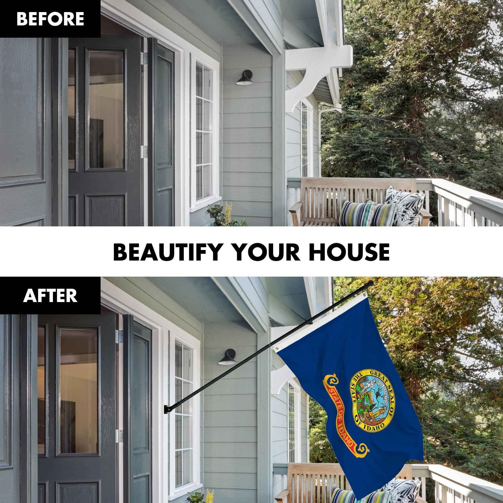 G128 Combo Pack: 6 Ft Tangle Free Aluminum Spinning Flagpole (Black) & Idaho ID State Flag 3x5 Ft, LiteWeave Pro Series Printed 300D Polyester | Pole with Flag Included