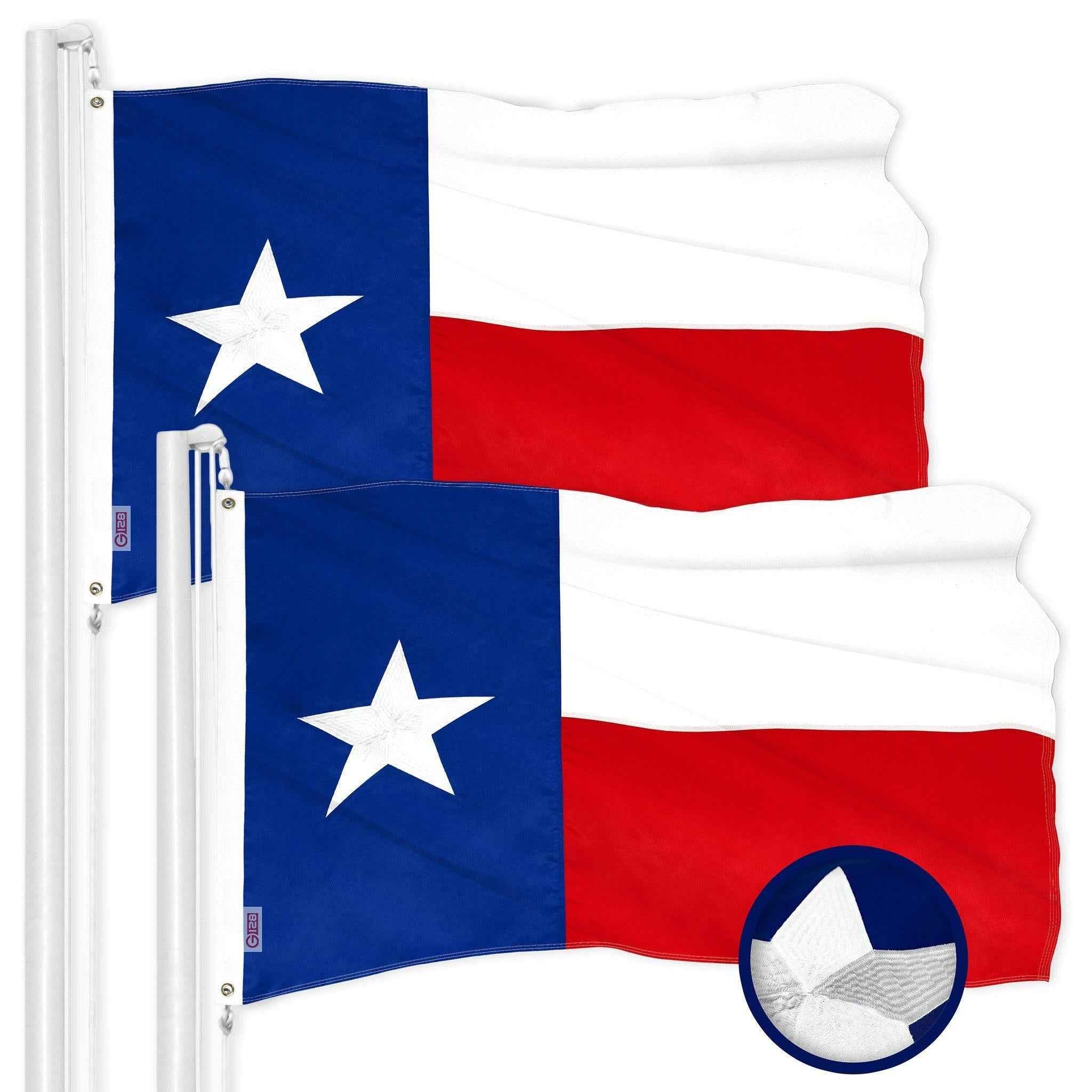 G128 2 Pack: Texas TX State Flag | 1x1.5 Ft | ToughWeave Series Embroidered 300D Polyester | Embroidered Design, Indoor/Outdoor, Brass Grommets