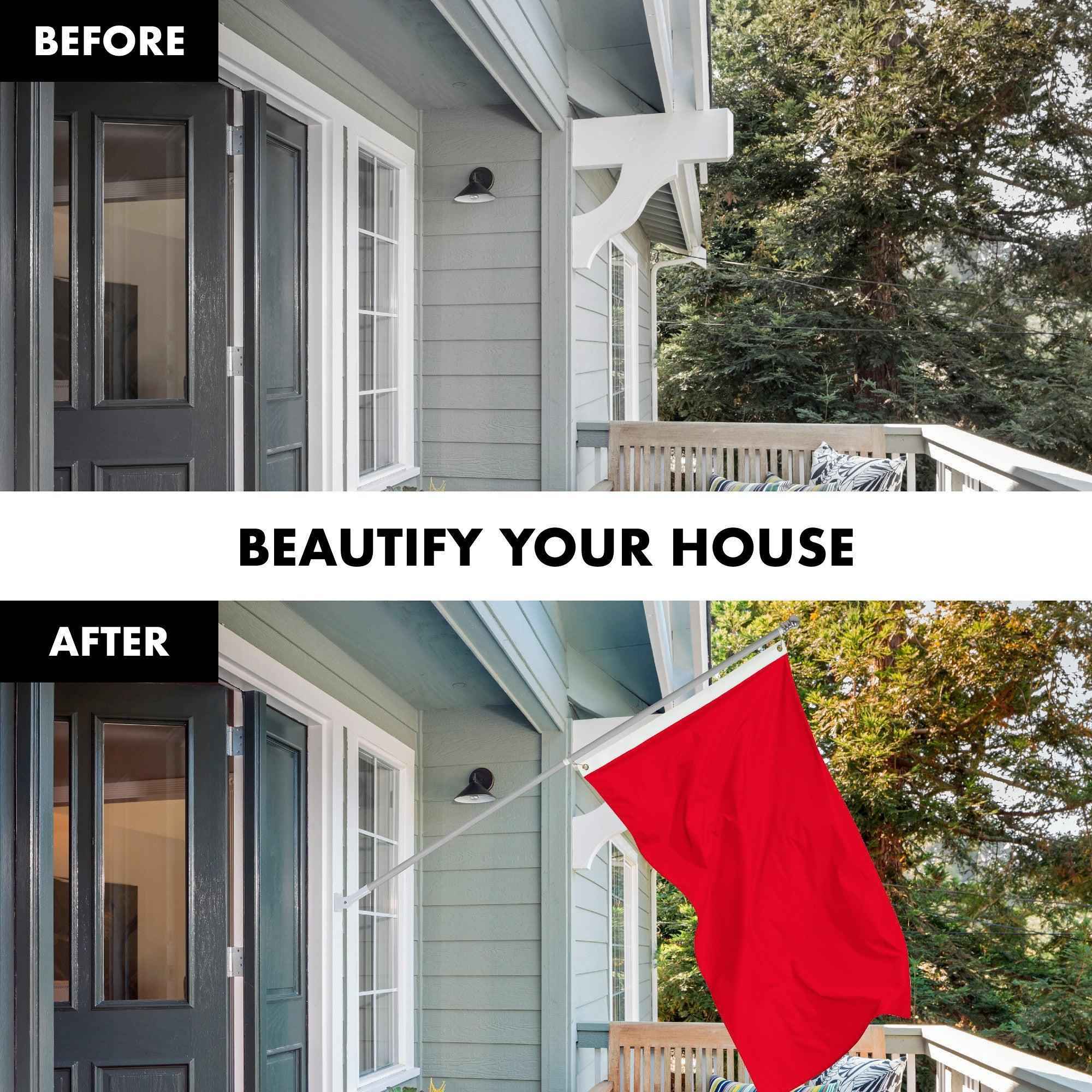 G128 Combo Pack: 5 Ft Tangle Free Aluminum Spinning Flagpole (Silver) & Solid Red Color Flag 2x3 Ft, LiteWeave Pro Series Printed 150D Polyester | Pole with Flag Included