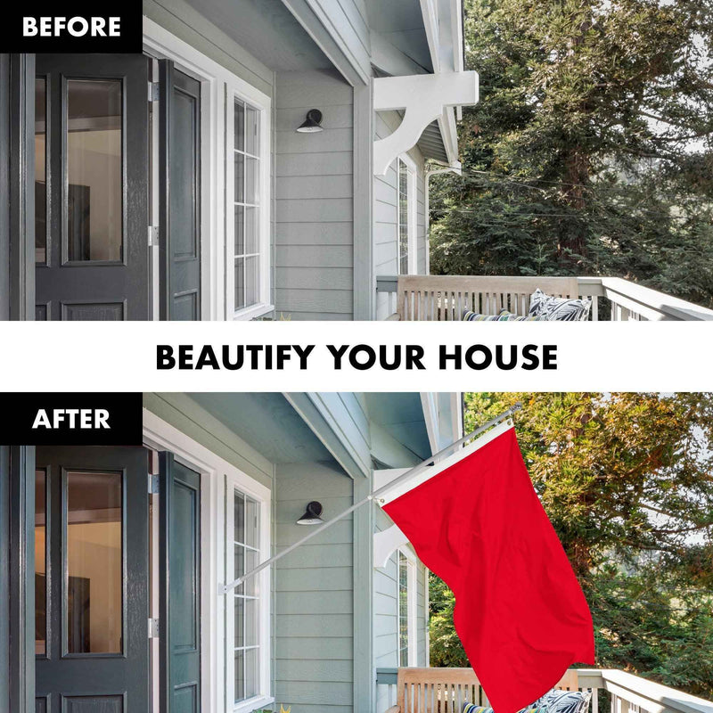 G128 Combo Pack: 5 Ft Tangle Free Aluminum Spinning Flagpole (Silver) & Solid Red Color Flag 2x3 Ft, LiteWeave Pro Series Printed 150D Polyester | Pole with Flag Included