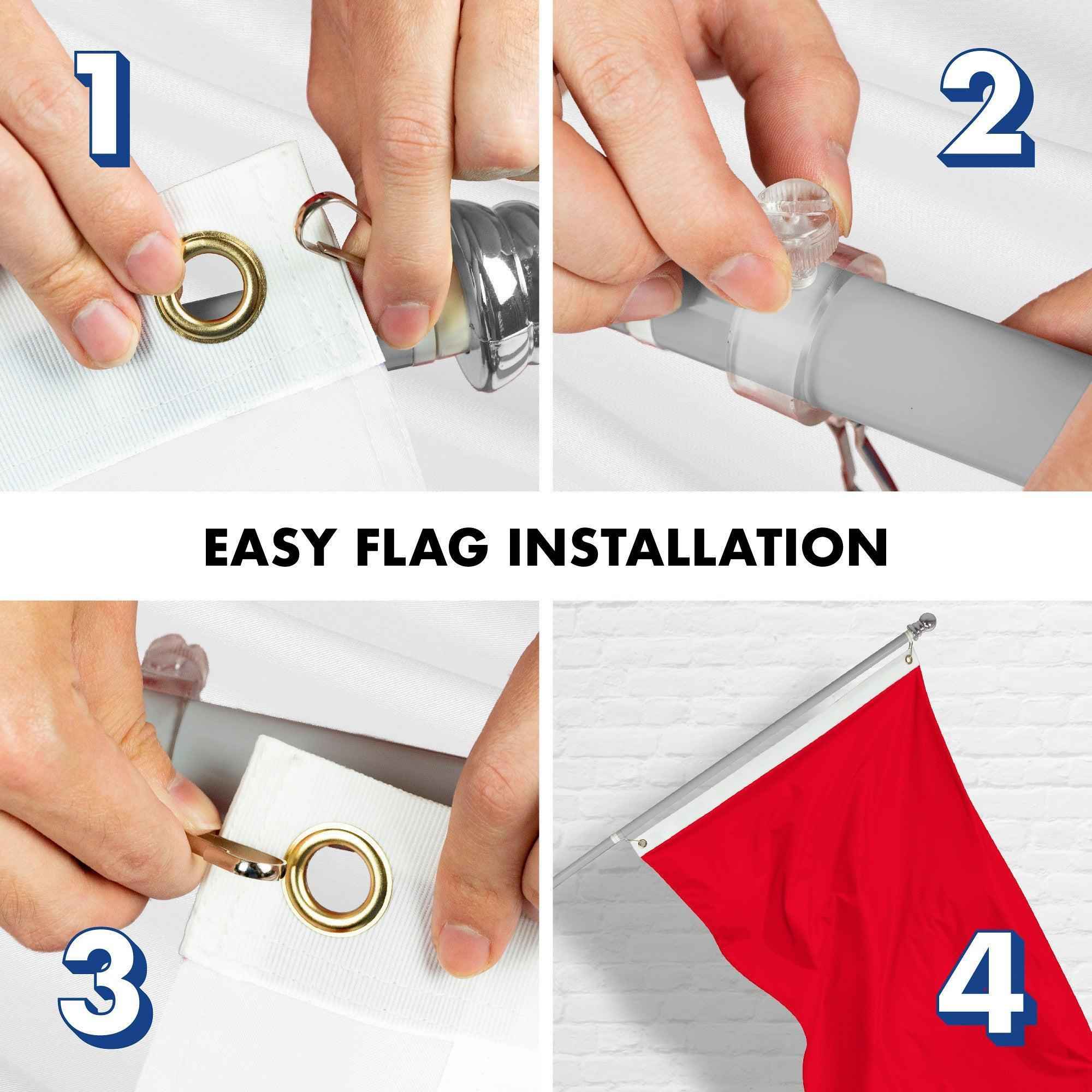 G128 Combo Pack: 5 Ft Tangle Free Aluminum Spinning Flagpole (Silver) & Solid Red Color Flag 2x3 Ft, LiteWeave Pro Series Printed 150D Polyester | Pole with Flag Included