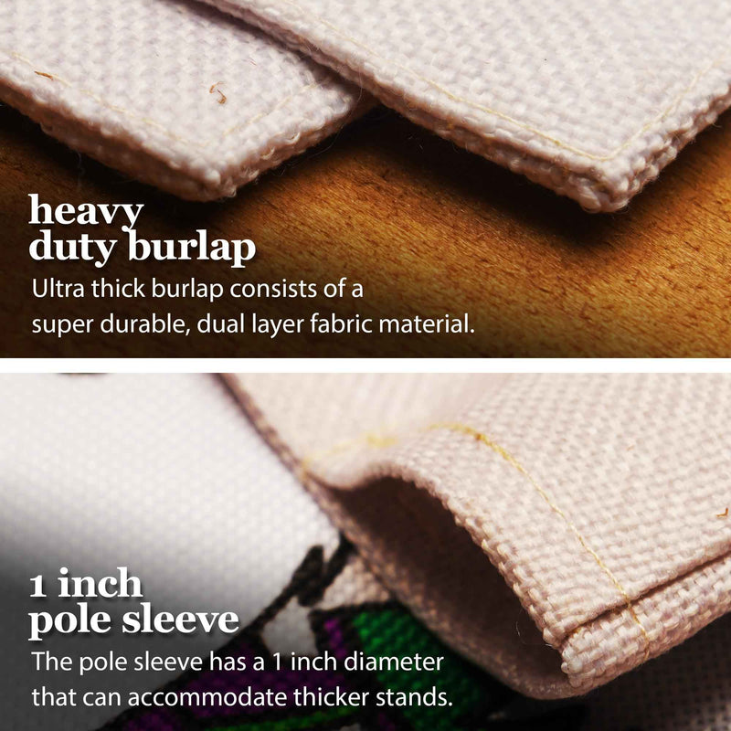 G128 Combo Pack: Garden Flag Stand Black 36 in x 16 in & Garden Flag Mardi Gras Decoration Three Gnomes 12"x18" Double-Sided Burlap Fabric