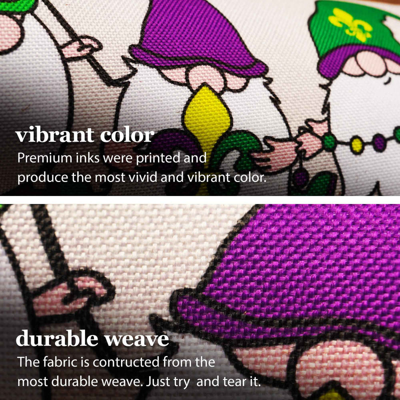 G128 Combo Pack: Garden Flag Stand Black 36 in x 16 in & Garden Flag Mardi Gras Decoration Three Gnomes 12"x18" Double-Sided Burlap Fabric