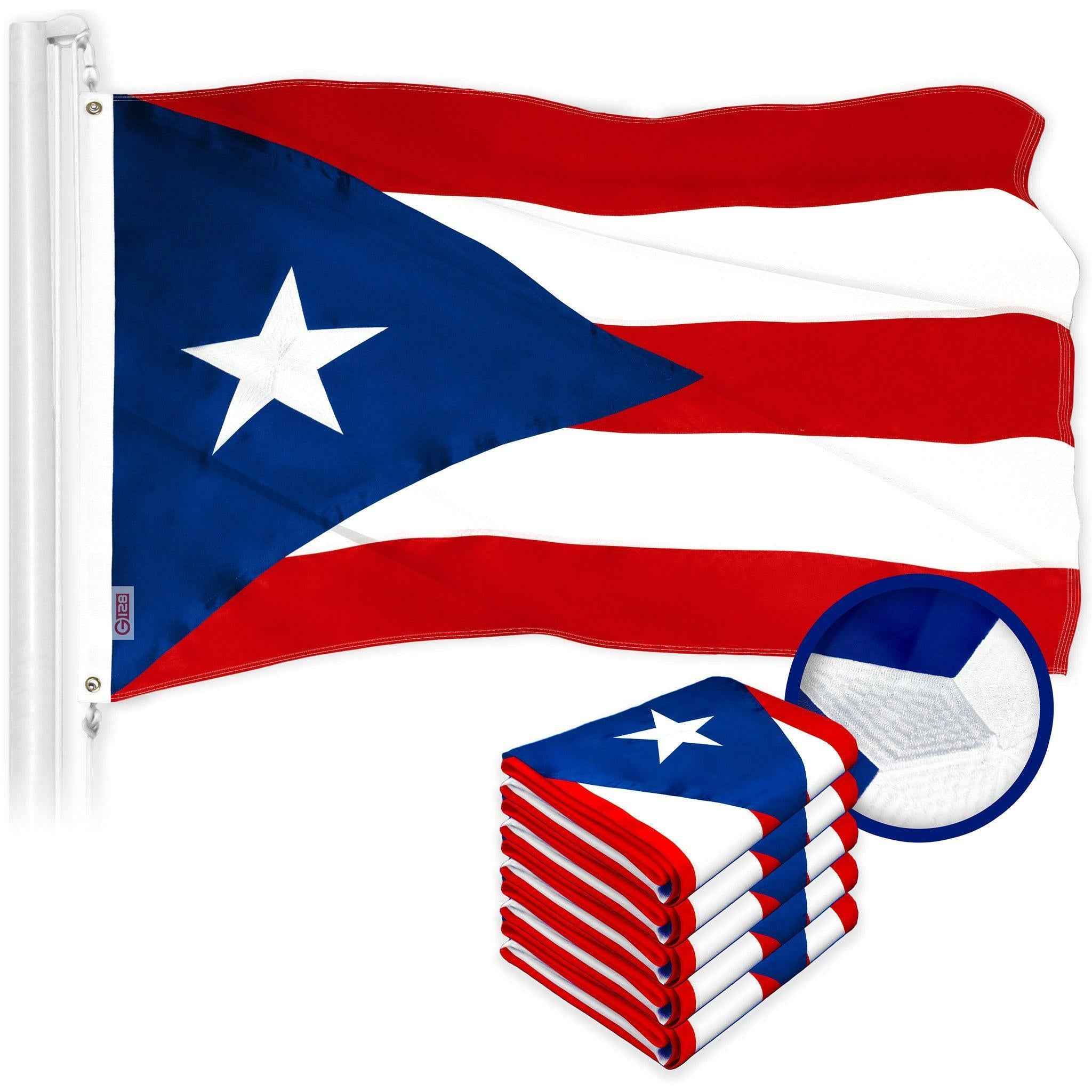 G128 5 Pack: Puerto Rico Puerto Rican Flag | 2x3 Ft | ToughWeave Series Embroidered 300D Polyester | Embroidered Design, Indoor/Outdoor, Brass Grommets