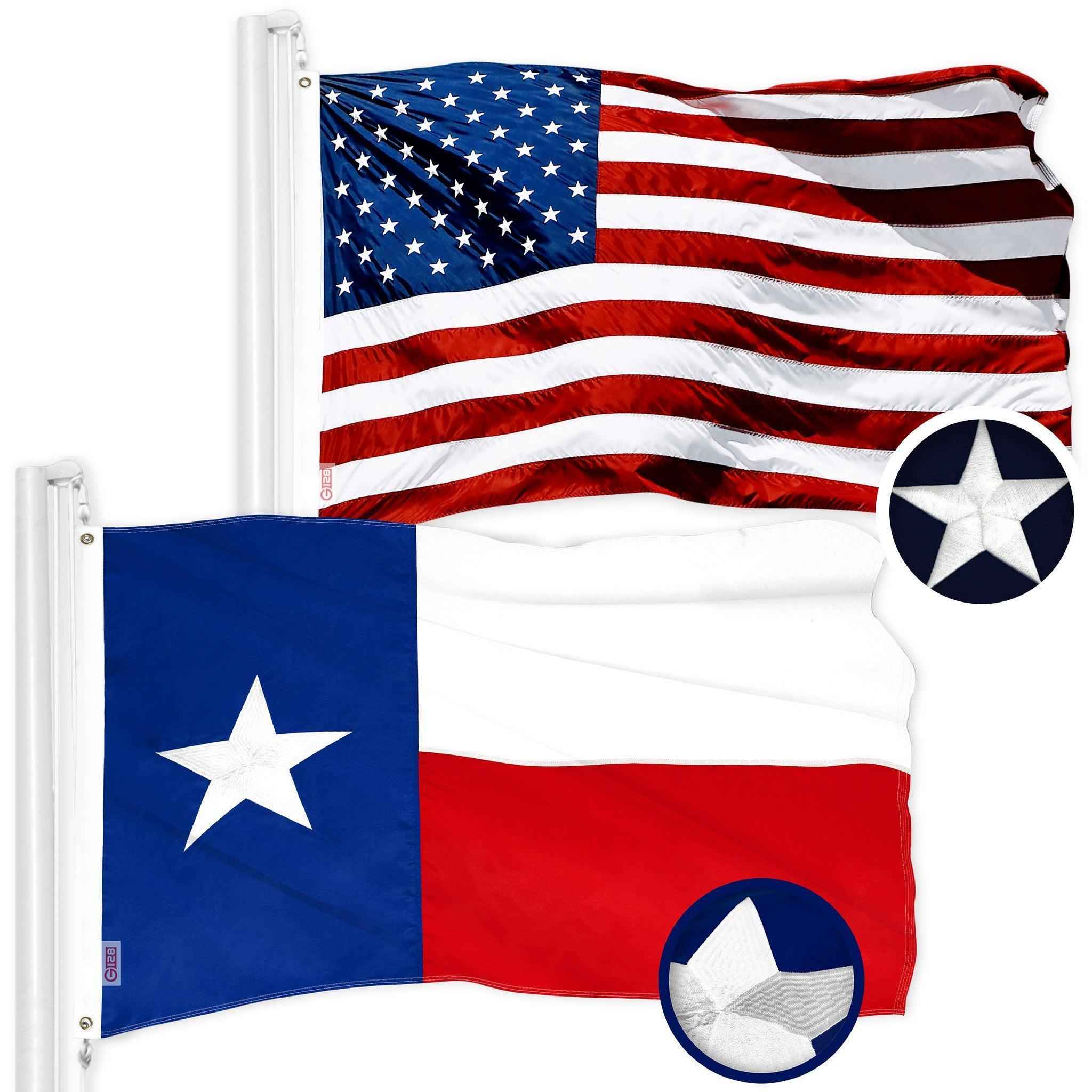 G128 Combo Pack: American USA Flag 16x24 In & Texas TX State Flag 16x24 In | Both ToughWeave Series Embroidered 300D Polyester, Embroidered Design, Indoor/Outdoor, Brass Grommets