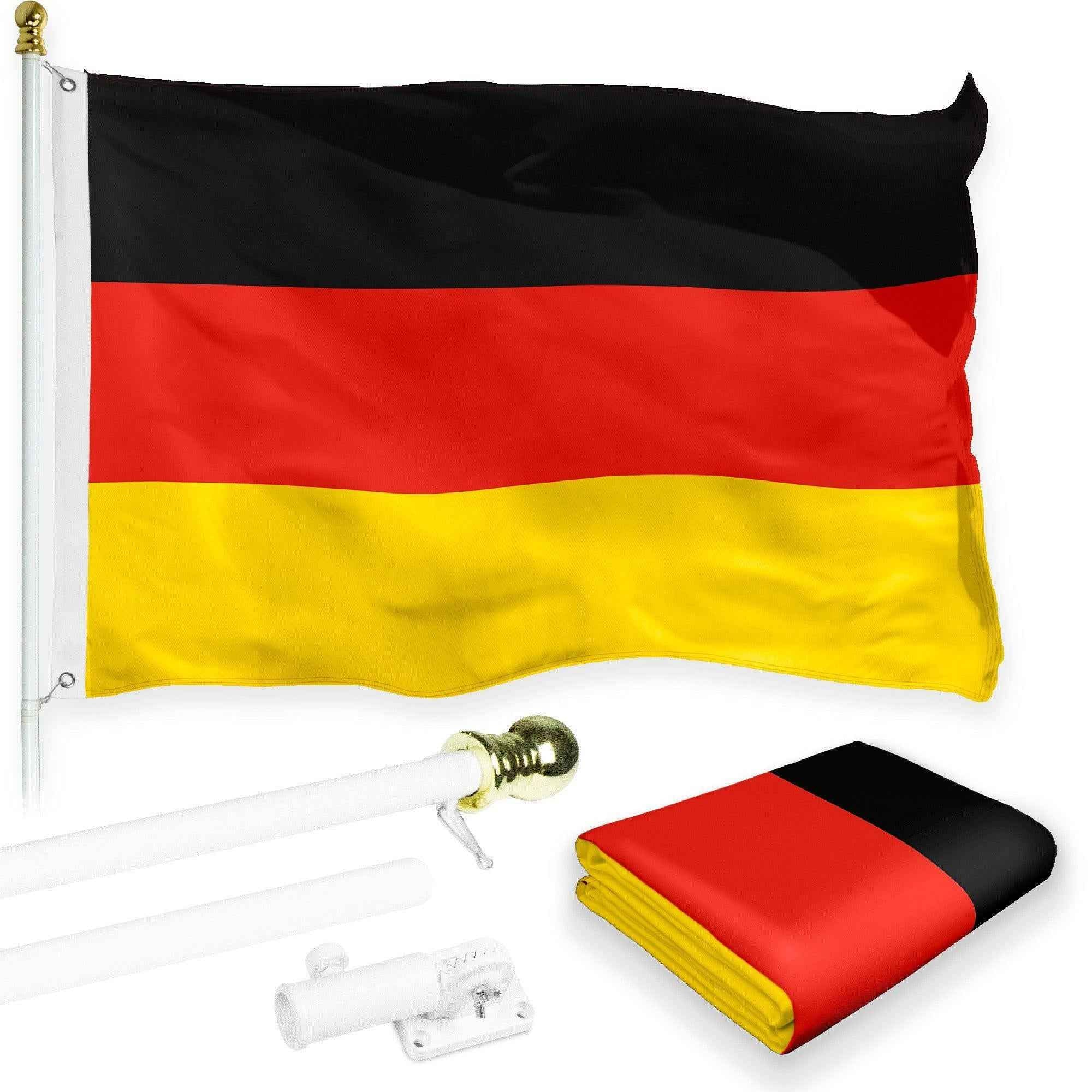 G128 Combo Pack: 6 Feet Tangle Free Spinning Flagpole (White) Germany German Flag 3x5 ft Printed 150D Brass Grommets (Flag Included) Aluminum Flag Pole