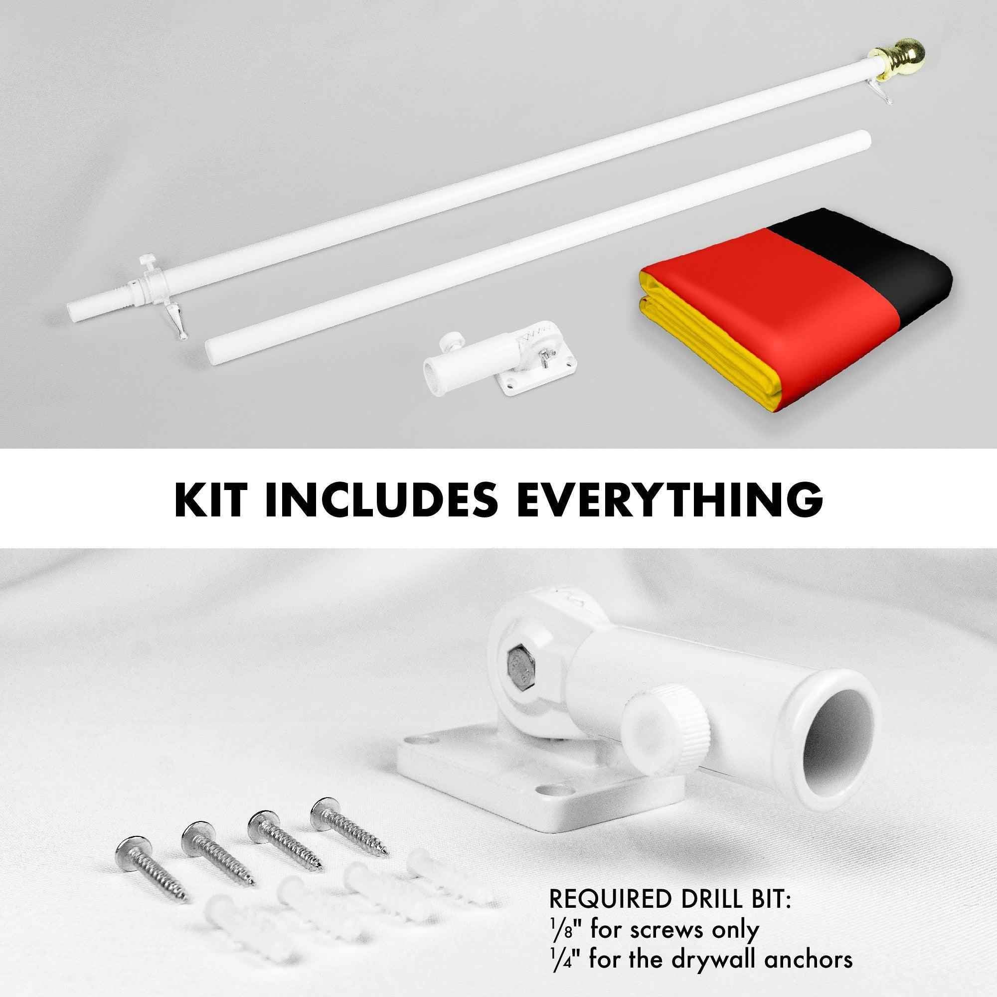 G128 Combo Pack: 6 Feet Tangle Free Spinning Flagpole (White) Germany German Flag 3x5 ft Printed 150D Brass Grommets (Flag Included) Aluminum Flag Pole