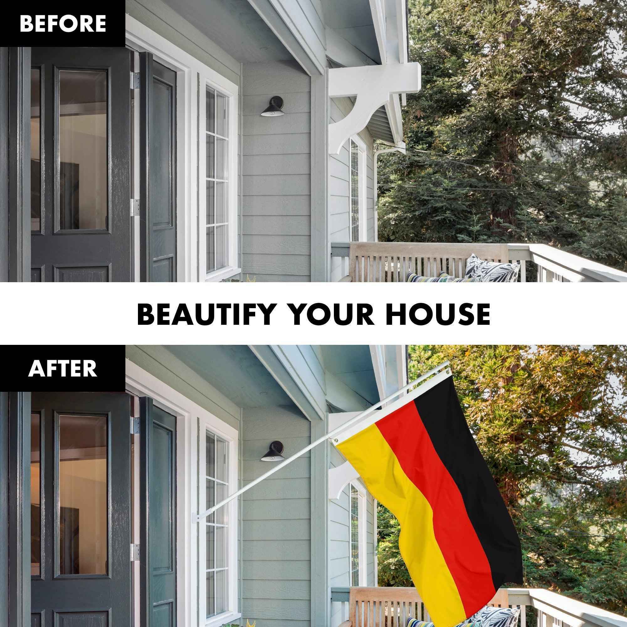 G128 Combo Pack: 6 Feet Tangle Free Spinning Flagpole (White) Germany German Flag 3x5 ft Printed 150D Brass Grommets (Flag Included) Aluminum Flag Pole