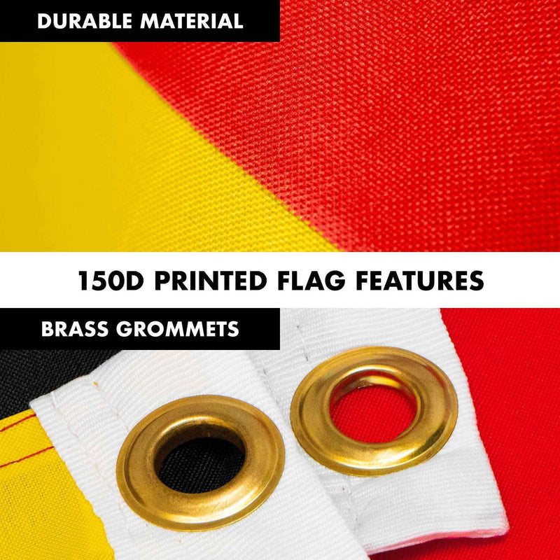 G128 Combo Pack: 6 Feet Tangle Free Spinning Flagpole (White) Germany German Flag 3x5 ft Printed 150D Brass Grommets (Flag Included) Aluminum Flag Pole