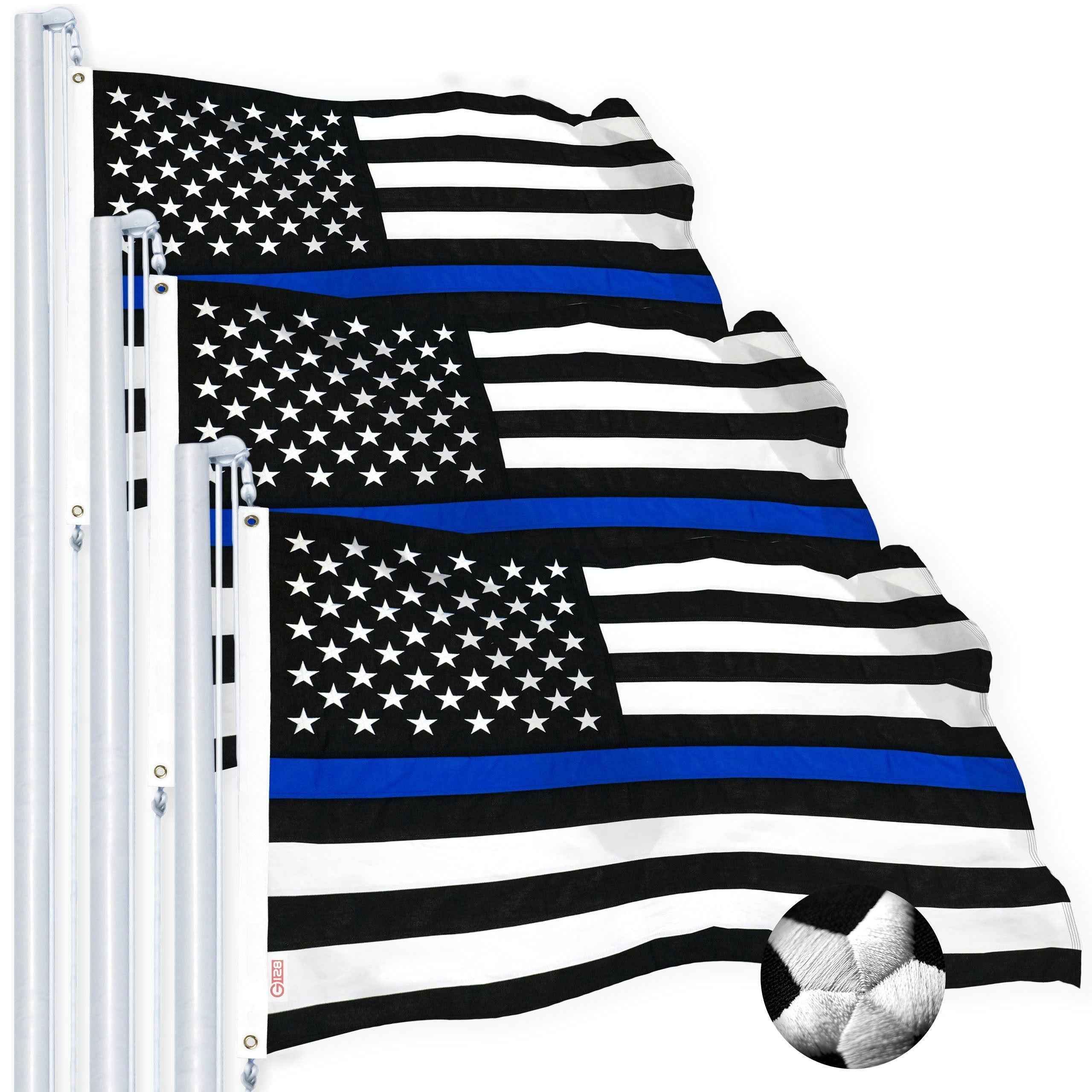 Thin Blue Line Flag 3x5 Ft 3-Pack Embroidered Spun Polyester By G128
