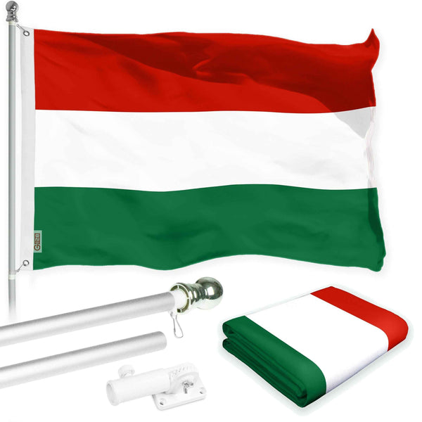 G128 Combo Pack: 6 Ft Tangle Free Spinning Flagpole (Silver) & Hungary Flag 3x5 Ft Printed 150D Polyester, Brass Grommets (Flag Included) Aluminum Flag Pole