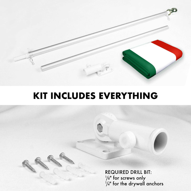 G128 Combo Pack: 6 Ft Tangle Free Spinning Flagpole (Silver) & Hungary Flag 3x5 Ft Printed 150D Polyester, Brass Grommets (Flag Included) Aluminum Flag Pole