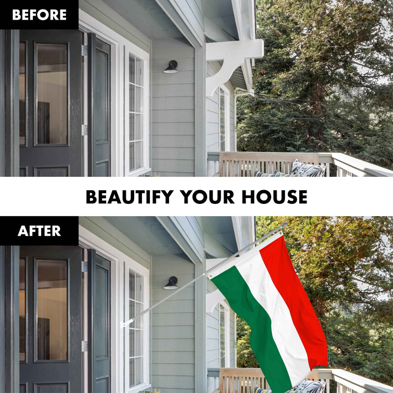 G128 Combo Pack: 6 Ft Tangle Free Spinning Flagpole (Silver) & Hungary Flag 3x5 Ft Printed 150D Polyester, Brass Grommets (Flag Included) Aluminum Flag Pole