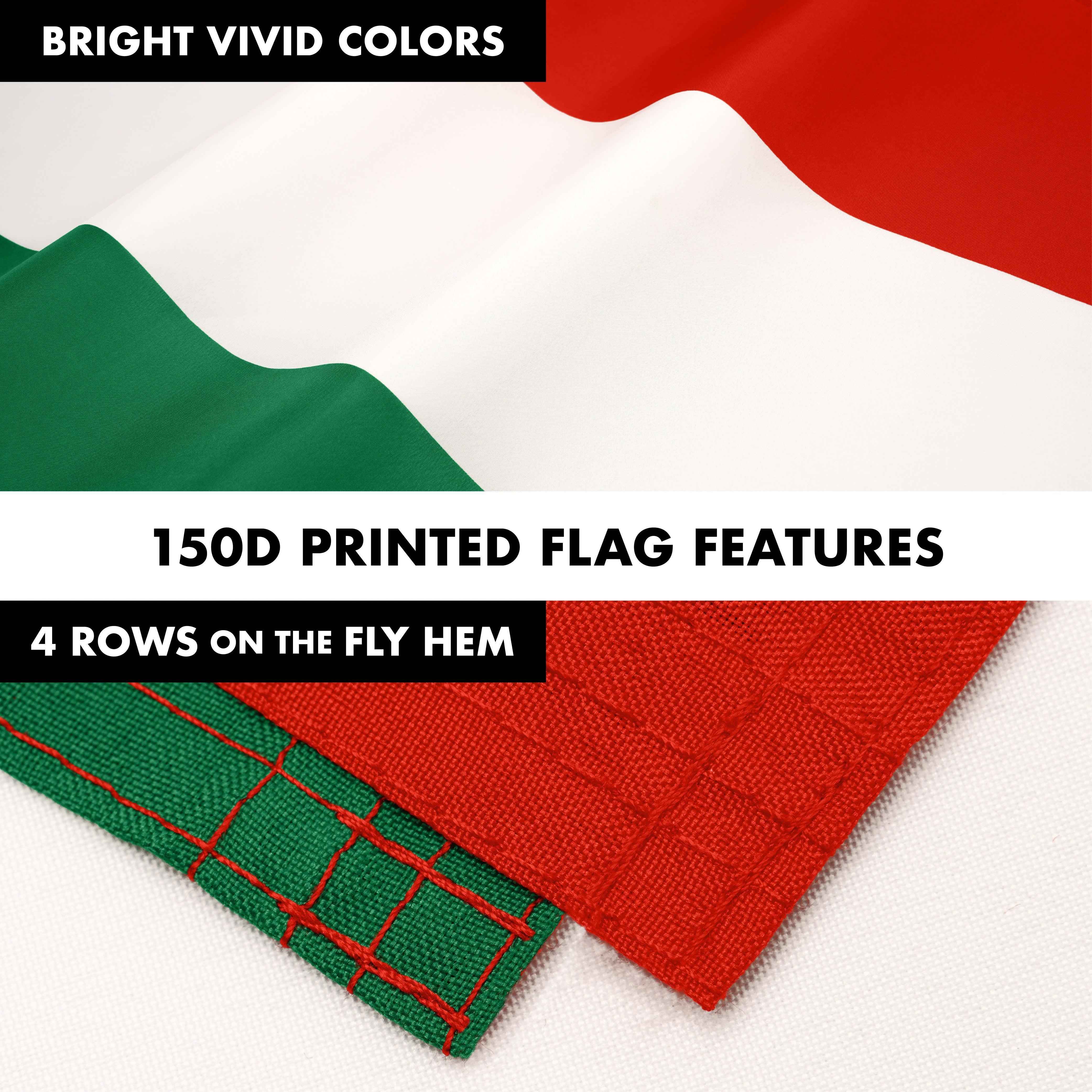 G128 Combo Pack: 6 Ft Tangle Free Spinning Flagpole (Silver) & Hungary Flag 3x5 Ft Printed 150D Polyester, Brass Grommets (Flag Included) Aluminum Flag Pole