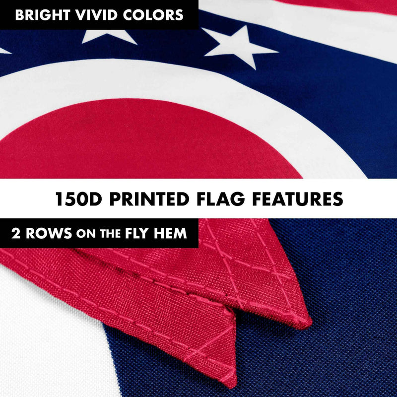 G128 Combo Pack: 6 Feet Tangle Free Spinning Flagpole (White) Ohio OH State Flag 3x5 ft Printed 150D Brass Grommets (Flag Included) Aluminum Flag Pole