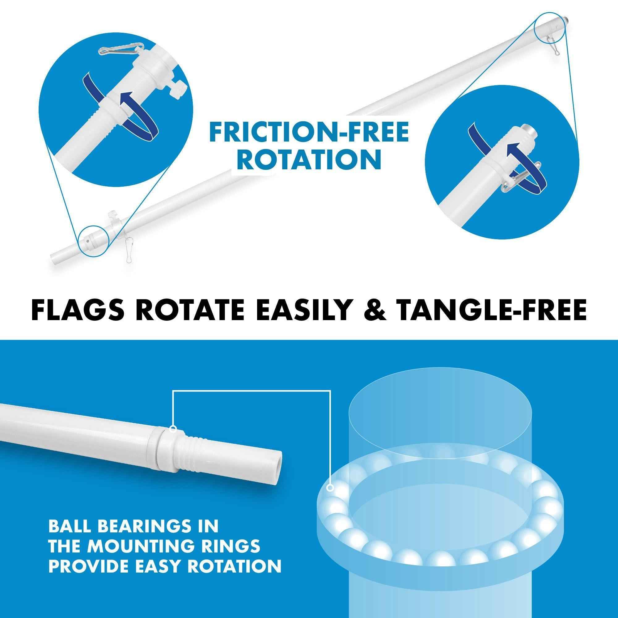 G128 Combo Pack: 6 Feet Tangle Free Spinning Flagpole (White) Ohio OH State Flag 3x5 ft Printed 150D Brass Grommets (Flag Included) Aluminum Flag Pole