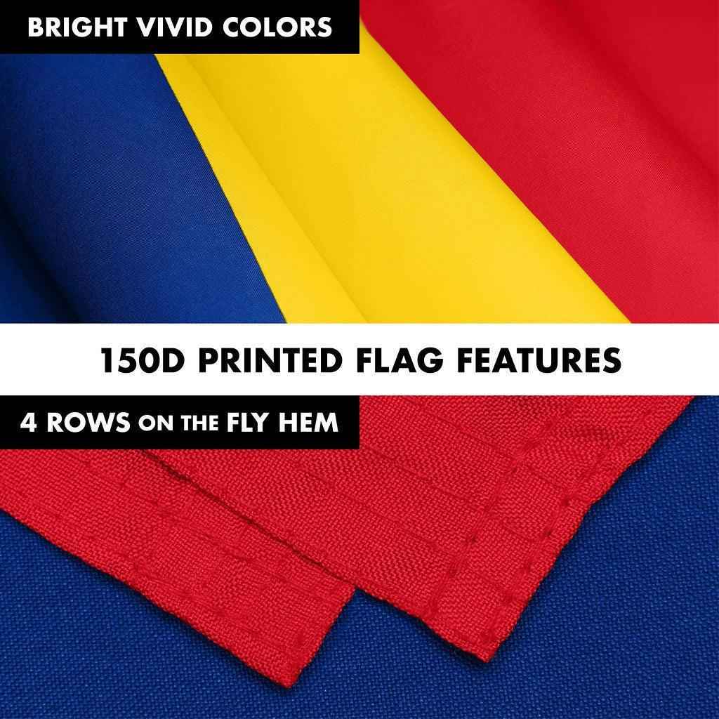 G128 Combo Pack: 6 Ft Tangle Free Spinning Flagpole (White) & Romania Flag 3x5 Ft Printed 150D Polyester, Brass Grommets (Flag Included) Aluminum Flag Pole