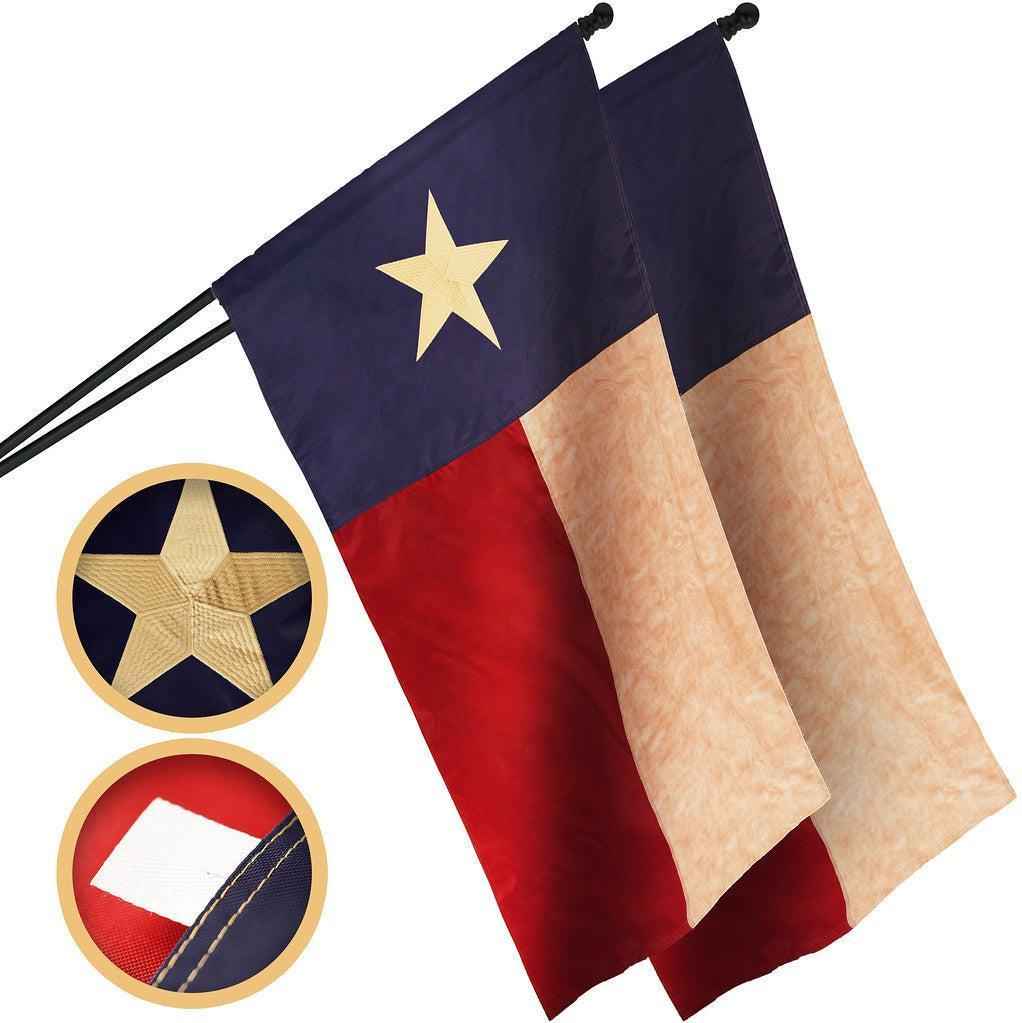 G128 2 Pack: Texas Tea-Stained TX State Flag | 2x3 Ft | ToughWeave Pro Series Pole Sleeve Embroidered 420D Polyester | Embroidered Design, Indoor/Outdoor, High Quality, NO Flagpole Included