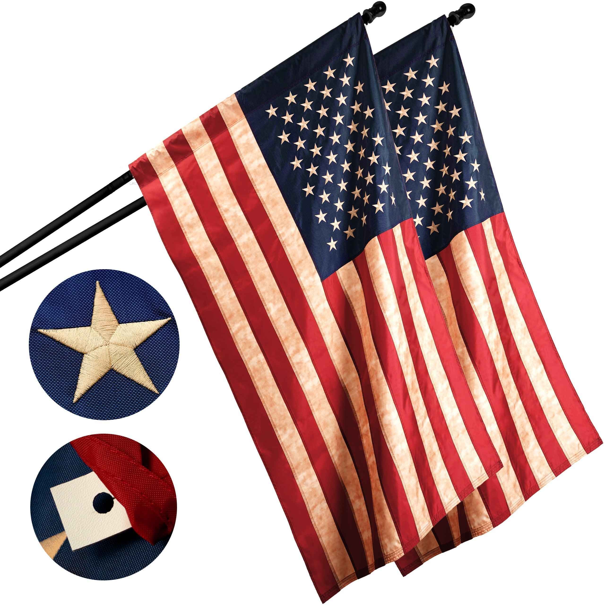 G128 2 Pack: American USA Tea-Stained Flag | 2.5x4 Ft | ToughWeave Pro Series Pole Sleeve Embroidered 420D Polyester | Embroidered Stars