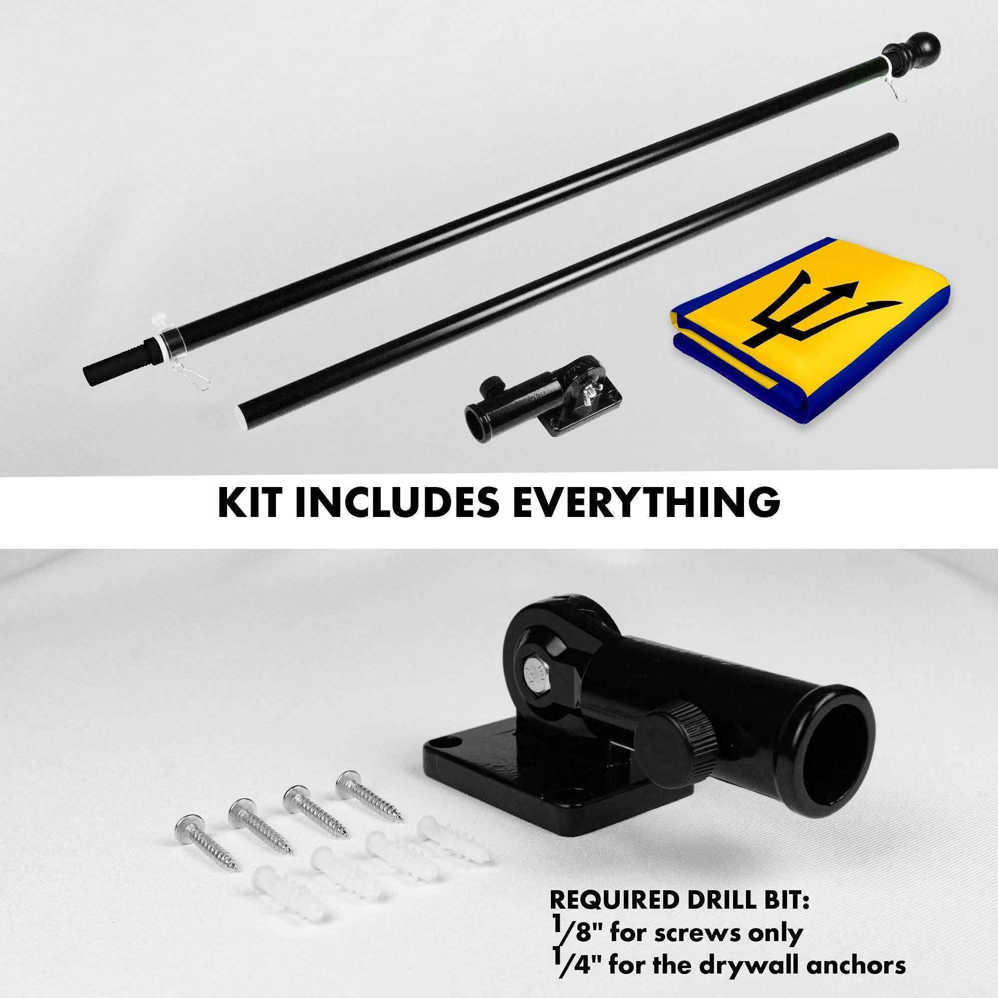 G128 Combo Pack: 6 Ft Tangle Free Aluminum Spinning Flagpole (Black) & Barbados Barbadian Flag 3x5 Ft, LiteWeave Pro Series Printed 150D Polyester | Pole with Flag Included