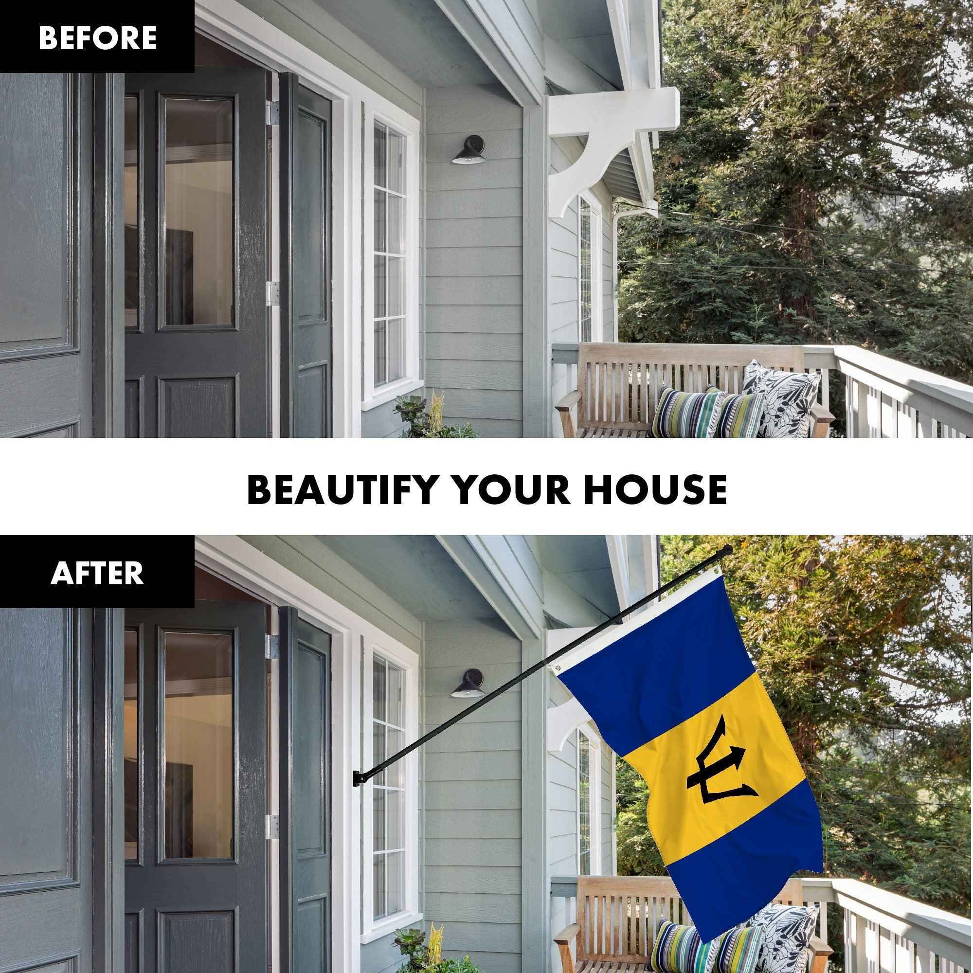 G128 Combo Pack: 6 Ft Tangle Free Aluminum Spinning Flagpole (Black) & Barbados Barbadian Flag 3x5 Ft, LiteWeave Pro Series Printed 150D Polyester | Pole with Flag Included