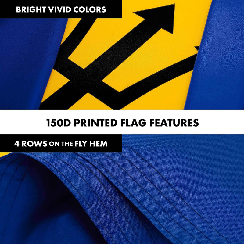 G128 Combo Pack: 6 Ft Tangle Free Aluminum Spinning Flagpole (Black) & Barbados Barbadian Flag 3x5 Ft, LiteWeave Pro Series Printed 150D Polyester | Pole with Flag Included