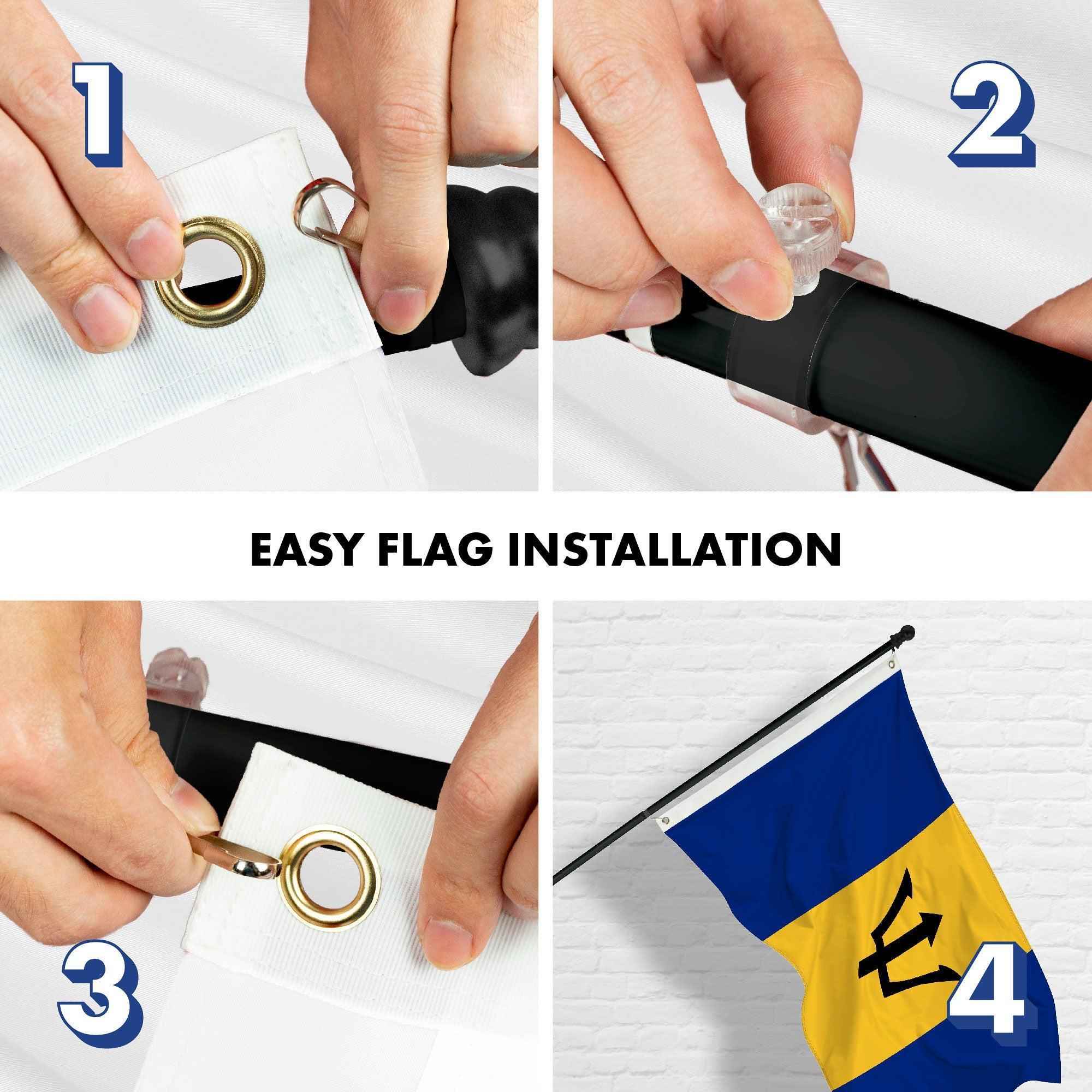 G128 Combo Pack: 6 Ft Tangle Free Aluminum Spinning Flagpole (Black) & Barbados Barbadian Flag 3x5 Ft, LiteWeave Pro Series Printed 150D Polyester | Pole with Flag Included
