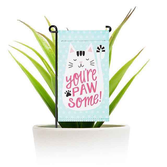 G128 Garden Flag & Stand You're Pawsome Happy Cat | 4x8 Inch | Printed Blockout Polyester